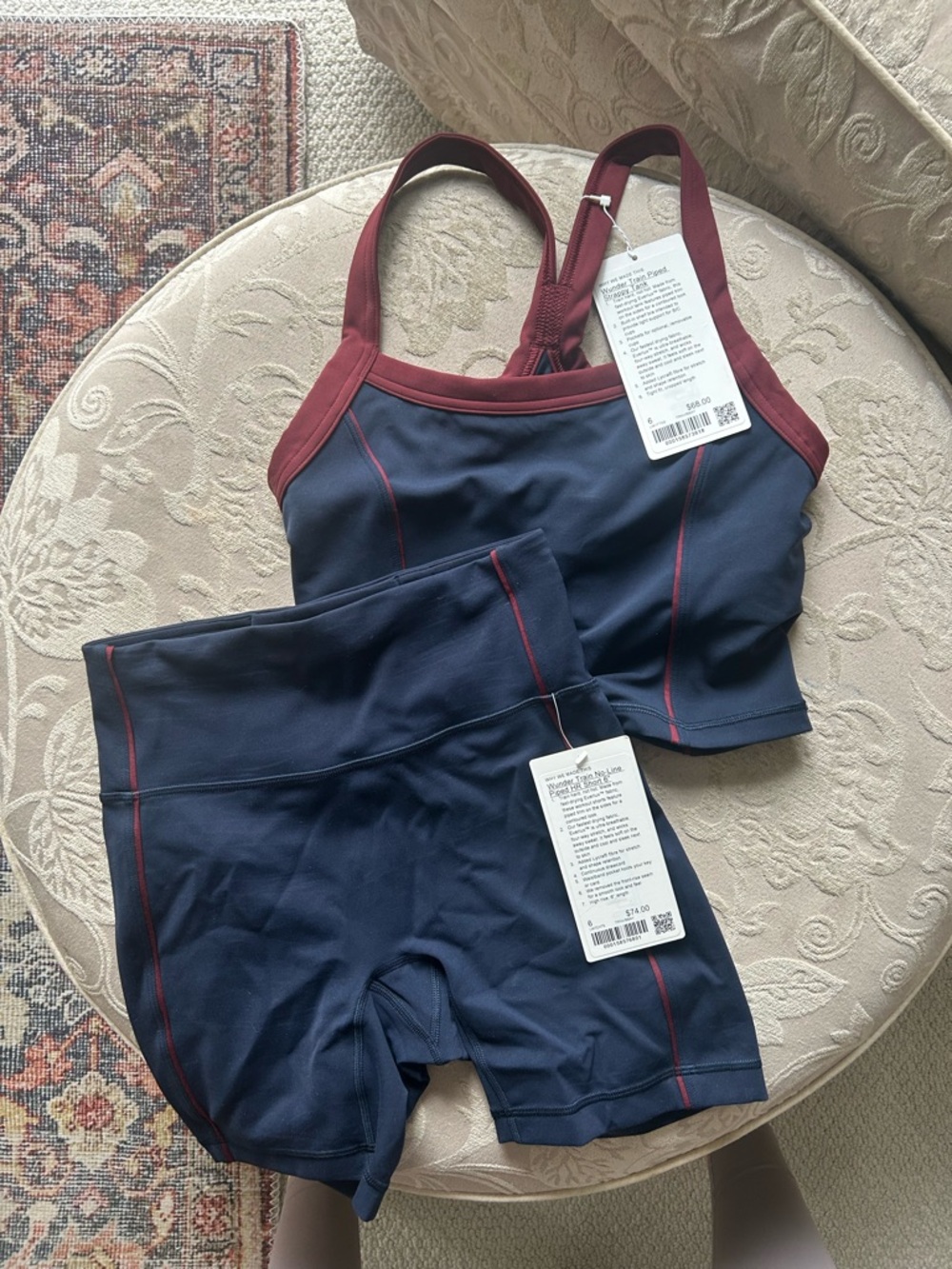 lululemon athletica Navy and Burgundy Athletic Shorts Piped Set